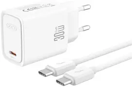 Įkroviklis XO tinklo PD 30W 1x USB-C baltas + kabelis USB-C - USB-C (CE53)