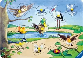 Ravensburger medinė dėlionė vaikams „Kas skraido?“, 10 det., nuo 2 m.