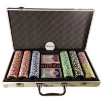 Premium pokerio rinkinys – 300 profesionalių sunkių žetonų, 2 kortų kaladės, 5 kauliukai + dėklas