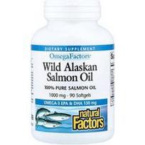 Natural Factors, OmegaFactors®, laukinių Aliaskos lašišų aliejus, 1000 mg, 90 minkštųjų kapsulių