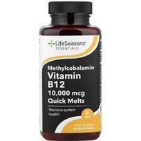 LifeSeasons, Essentials, metilkobalaminas, vitaminas B12, uogos, 10 000 mcg, 60 greitai tirpstančių tablečių