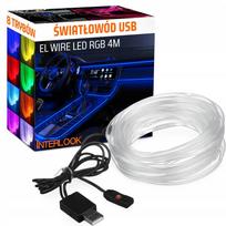 EL Wire LED RGB USB šviesolaidinis automobilio salono apšvietimas, 4 m