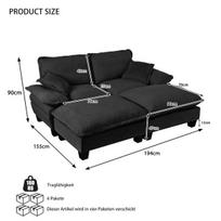 Modulinis kampinis sofa, didelis tankis, 2 otomanės, 2 pagalvės, 180 kg, juoda