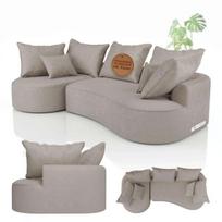 Sofa Tirano 300x83x155 cm smėlio spalvos veliūrinė su pufu kairėje