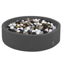 KiddyMoon Putplasčio Apvalus Baseinas Su Kamuoliukais 120x30cm/600 Kamuolių ∅7cm. Prekė sertifikuota, Pagaminta ES, Tamsiai pilka:Balta-Pilka-Juoda-Auksinė