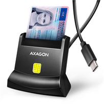 AXAGON CRE-SM4NC USB-C Smart Card Stand Reader. Universal desktop USB contact Smart ID card reader with a long USB-C cable.