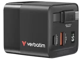 Verbatim GaN Wall Charger travel charger | 65W | GaN | USB-C, USB-A | with Retractable cable included