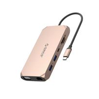 Orico USB-C 12w1 | USB-A 3.1 | USB-A 2.0 | USB-C PD 100W | 1x USB-C 3.1 | 2x HDMI 2.0 4K 60 Hz | 1x VGA 1080p | 1x microSD/SD 3.0 | 1x RJ45 Gigabit | 1x audio - rose gold