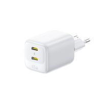 Sieninis įkroviklis EnerFill FE22 45W 2xUSB-C QC PD su USB-C kabeliu 1m, baltas
