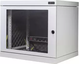 Silence Rack 99SRWV124GG triukšmą slopinanti 19 colių sieninė tinklo spinta, 12 U, 450 mm gylio, permatomos durys, 1 tylus ventiliatorius, šviesiai pilkos spalvos