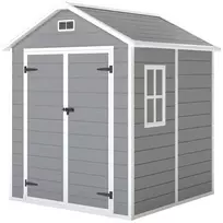 Outsunny įrankių namelis 2,4m², vandeniui atsparus sodo namelis su grindimis, šlaitinis stogas, 182x151x219/181 cm, įrankių namelis su užrakinamomis durimis, langas, dviračių garažas, aliuminio sodo spinta, kiemui, sodui, pilkas