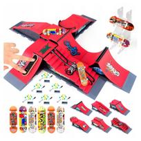 „Fingerboard“ skateparko rinkinys 6 viename vaikams: 6 rampos, 6 mini riedlentės ir stovelis