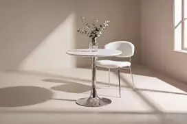 Venture Design Apvalus valgomojo stalas Hamden, balta