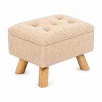 Relaxdays Pufas su daiktadėže, teddy audinys, MDF korpusas, medinėmis kojelėmis