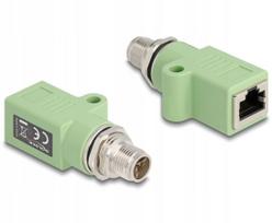 Delock M12 Adapter X-kodowany 8 Pin Wtyk do RJ45 Gniazdo Cat.5e z Otwór montażowy prosty Green (60681) | 60681 | 4043619606818