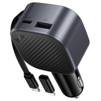 Car charger Hoco USB A + USB C PD QC3.0 45W with retractable USB C cable Z68 black
