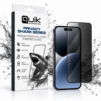 Quik Accessories PRIVACY SHARK Series Premium Strong Full Cover Tempered Glass for Apple iPhone 15 Pro Max