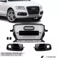 RS išvaizdos Priekinės + Priešrūkinių Grotelės skirtos Audi Q5 8R facelift (12-17) standartinei versijai, juodos blizgios