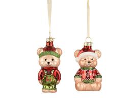 Stiklinis kalėdinis eglės žaisliukas BEAR, 2 rūšių, įvairių sp., 5 x 5,5 x 10,5 cm, 1 vnt