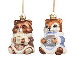 Stiklinis kalėdinis eglės žaisliukas BEAR, 2 rūšių, rudos sp., 7,3 x 8,7 x 10,2 cm, 1 vnt
