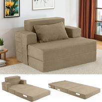 "4-in-1" sofa-lova 100 x 200 cm - miegamasis krėslas su lovos funkcija, sulankstoma sofa-lova su integruota nugaros pagalvėle ir atskira pagalvėle, skalbiamas užvalkalas, šviesiai tupi