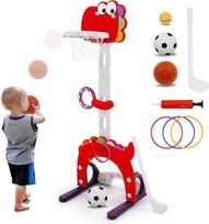"5-in-1" metimo ir krepšinio žaidimas vaikams, reguliuojamo aukščio 95-135 cm, mažylių krepšinio lankas, futbolo vartų žaislas, golfas vaikams, metimo žaidimas ir žiedo metimas, lauko žaislas nuo 3