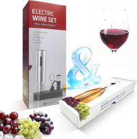 "6-in-1" elektrinis vyno puodelių rinkinys: "wiederaufladbarer Weinflaschenöffner mit Edelstahl-Finish", "Weinausgießer", kamštelis, USB-C-Ladekabel, Folienschneider und Aufbewahrungsbasis, sidabrinis