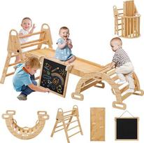 "6-in-1" Montessori laipiojimo rėmas, vidaus laipiojimo rėmas su laipiojimo arka, nusileidimo kalneliu ir mini vaikų piešimo lenta, laipiojimo žaislas viduje ir lauke, Montessori laipiojimo rėmas nuo 1-6 metų