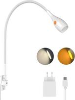 "acegoo" LED skaitymo lempa "Bed Full Metal", reguliuojamo apšvietimo lempa "Gooseneck", 3000 K/Amber, tvirtinama prie sienos, balta, su jungikliu, lanksti, besisukanti lempos galvutė knygai, miegamajam (1 pakuotė)
