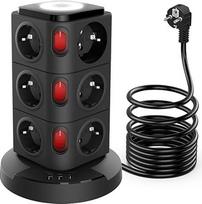 "Acodot Power Strip" apsauga nuo viršįtampių, 16 in 1 kelių lizdų su integruota apsauga nuo žaibo ir greitojo įkrovimo sąsaja USB T-C išmaniosios naktinės lemputės 3M prailginimo kabelis Stalo lizdas