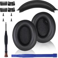 "Adhiper" pakaitinės ausinių pagalvėlės ir galvos juosta "Sony WH-1000XM4" (WH1000XM4) triukšmą slopinančioms ausinėms, minkštos baltyminės odos ausų pagalvėlės ir "Snap Lock" dizaino galvos pagalvėlė (juoda)