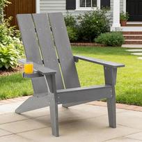 "Adirondack" kėdė lauko sode: Šiuolaikinė Adirondack sodo kėdė, atspari oro sąlygoms, skirta balkonui / terasai / paplūdimiui / ugniavietei (pilka).