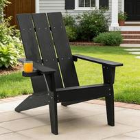 "Adirondack" kėdė su lauko sodo gėrimų laikikliu: Šiuolaikinis Adirondack kėdė Plastikinis HIPS atsparus oro sąlygoms - plius dydis Adirondack Recliner kėdė Lauko kėdė balkonui / Fire Pit / Patio (juoda)