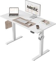 "Agilestic" reguliuojamo aukščio rašomasis stalas, 100 x 60 cm, tvirtas rašomasis stalas, reguliuojamo aukščio, elektrinis, su atminties rankiniu valdymu, ergonomiškas stovimas stalas, kompiuterio stalas, baltos spalvos