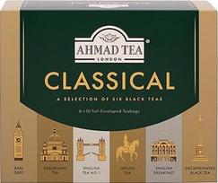 "Ahmad Tea" - klasikinis pasirinkimas - juodosios arbatos asorti - Ceilono, angliški pusryčiai, Darjeeling, Earl Grey, angliška arbata Nr. 1, vakarinė arbata be kofeino - individualiai supakuota ir aromatizuota - 60 arbatos maišelių