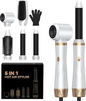 "Airstyler 5-in-1" plaukų stiliatorius, 1000 W garbanojimo geležtės šepetys su šilto oro šepetėliu, apvalus šepetys plaukų džiovintuvas, garbanojimo geležtė, plaukų tiesinimo šepetys, 3 temperatūrų plaukų stiliatorius, skirtas plaukų apimčiai, tiesinimui,