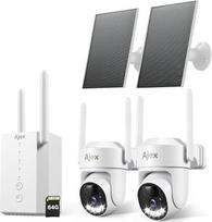 "Ajex" 4 MP lauko stebėjimo kameros baterija 365 dienų su 5 W saulės kolektoriumi, 2,5 K HD, 360 laipsnių, 2,4 ir 5G "WiFi", stebėjimo kameros belaidis WLAN su 64GB vietinės atminties, IP66, atsparus oro sąlygoms, naktinis