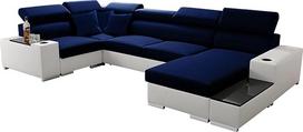 "All4All" kampinė sofa su miego funkcija 335 cm x 205 cm - svetainės kraštovaizdžio U formos - sofa-lova su lovos dėže - XXL sofa - didelė - audinys su dirbtine oda - mėlyna/balta - dešinė pusė 26
