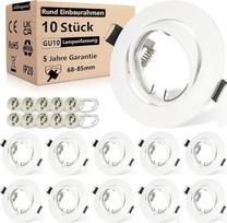 "Allesgute 10" įleidžiami prožektoriai GU10 rėmelis 68 mm matinės baltos spalvos LED prožektoriai 230 V 360° kampu pasukamas apvalus montavimo rėmelis Lubų prožektoriai Turi GU10 lizdą LED arba halogeninėms lemputėms