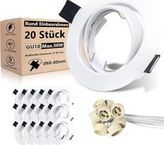 "Allesgute" 20 LED įleidžiamųjų prožektorių rinkinys GU10 montavimo rėmelis "Roud Matt White" Pasukami įleidžiami šviestuvai 230 V LED prožektoriai 68 mm skylės skersmuo, įskaitant GU10 lizdą lempai arba halogenui