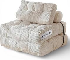 "Allyson" sulankstoma "3 viename" sofa-lova su pagalvėle, grindų sofa su atrama nugarai, sulankstomas krėslas svetainei ir miegamajam - kaip svečių lova, poilsio kėdė arba sofa poilsio kambariui (smėlio spalvos - 40 x 85 x 85 cm)