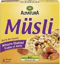 "Alnatura" dribsnių batonėlis "Maple Date Cereal Bar" (6 vnt.) 150 g su "Pufai" nemokama staigmena