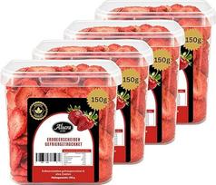 "Alucra Strawberry Slices Freeze-Dried Value Pack" 4 x 150 g - 100 % vaisių be priedų - džiovintos braškės traškios ir saldžios - džiovinti šaltyje vaisiai dribsnių dubenėliams, kepiniams ir užkandžiams