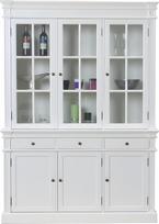 "Amaretta" vitrina Medžio masyvo antikvarinė balta patinuota 3 durys 3 stalčiai 2 lentynos Metalinės rankenos Š 142 x V 200 x G 45 cm Svoris 137,5 kg