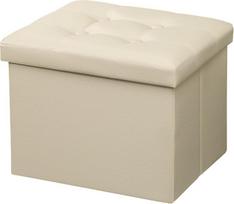 "AmasSmile Ottoman Footrest Stool", 17 colių sulankstomas odinis kojūgalis, trumpas smėlio spalvos otomaniškas suolelis, laikymo atrama kojoms, knygos