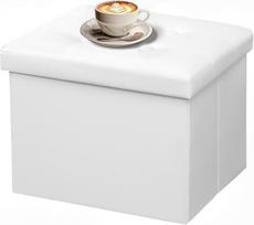"AmasSmile" saugykla "Ottoman" sulankstomas kojų atramos 17 colių odinis kojūgalis suoliukas Trumpas "Ottoman Stool" saugykla Kojų atramos knygos Įrašas palaiko 330 svarų baltos spalvos