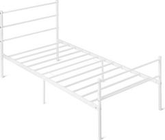 "Amazon Basics" neslystantis metalinis lovos rėmas su galvūgaliu ir plieninėmis grotelėmis 90 x 200 cm viengulė balta