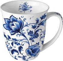 "Ambiente" porcelianinis puodelis "Delft Blue Florals", kaulinis porcelianas, mėlyna/balta, 400 ml, 10 cm skersmuo, 10,5 cm aukštis, skirtas arbatai arba kavai