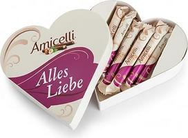 "Amicelli Heart 11" vafliniai ritinėliai su lazdyno riešutų kremu, puiki Valentino dienos dovana šokolado mėgėjams, dovanokite meilę dabar, 1 x 137 g