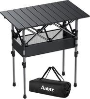 "Anbte" stovyklavimo stalas Aliuminis 64 x 40 cm susukamas stalviršis 2 reguliuojami aukščiai 44/70 cm sulankstomas stalas su laikymo tinkleliu ir krepšiu, idealiai tinka sodui, kepsninei, kelionėms, lauke ir viduje (juodas)